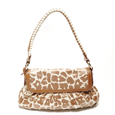 FENDI Leopard Pattern One Belt Canvas 8BR445 Shoulder Bag Brown WS26210