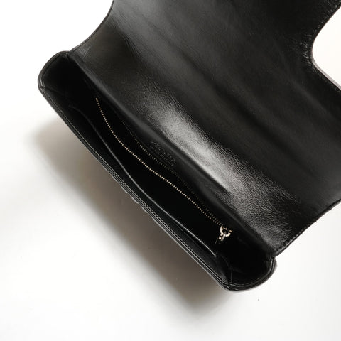 PRADA Leather Diagram Chain Camera Bag Shoulder Bag black WS26213