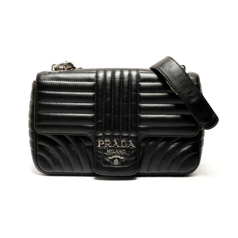 PRADA Leather Diagram Chain Camera Bag Shoulder Bag black WS26213