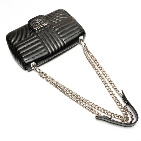 PRADA Leather Diagram Chain Camera Bag Shoulder Bag black WS26213
