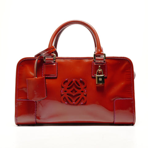 LOEWE Patent Leather Anagram Amazona 28 Handbag Red WS26215