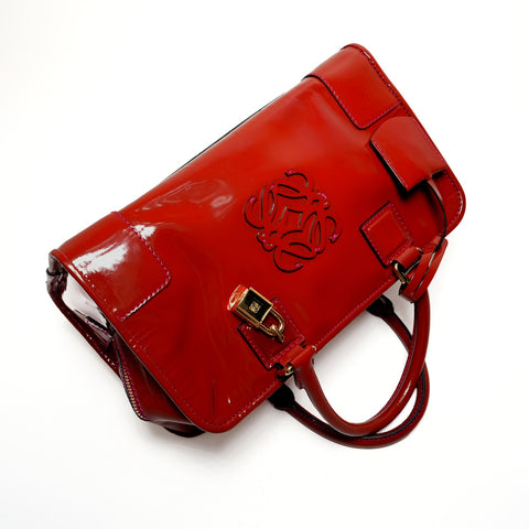 LOEWE Patent Leather Anagram Amazona 28 Handbag Red WS26215