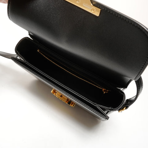CELINE Teen Triomphe Leather and Shining Calfskin Camera Bag Shoulder Bag black WS26217