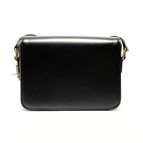 CELINE Teen Triomphe Leather and Shining Calfskin Camera Bag Shoulder Bag black WS26217