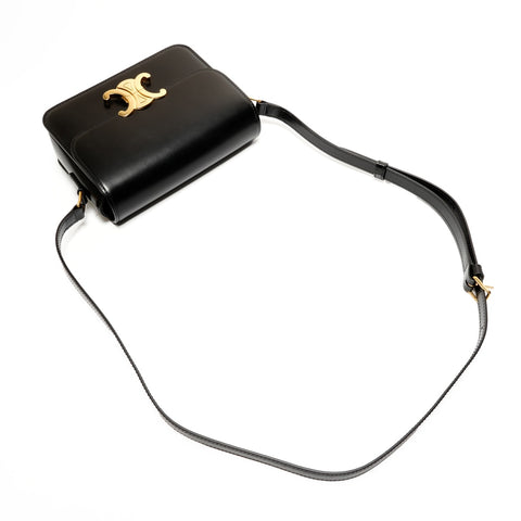 CELINE Teen Triomphe Leather and Shining Calfskin Camera Bag Shoulder Bag black WS26217