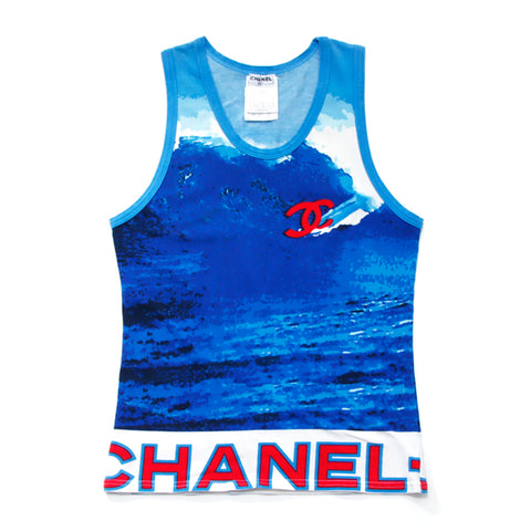 Chanel CHANEL Surfan Tank Top Blue x White WS2625