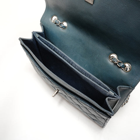 CHANEL No. 19 2014 Caviar Matelasse Gunmetal Shoulder Bag blue WS26261