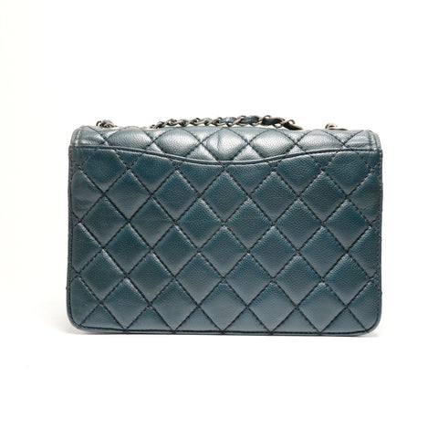 CHANEL Nr. 19 2014 Caviar Matelasse Gunmetal Umhängetasche blau WS26261