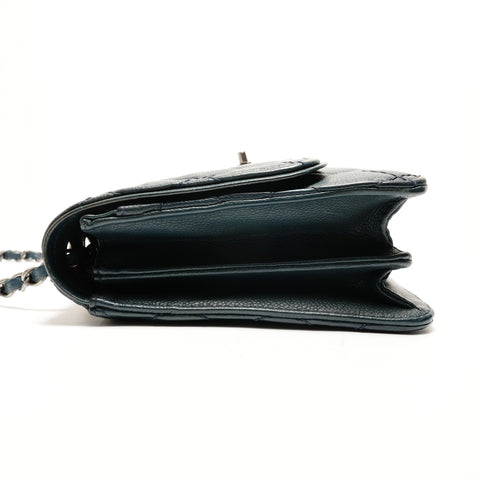 CHANEL No. 19 2014 Caviar Matelasse Gunmetal Shoulder Bag blue WS26261