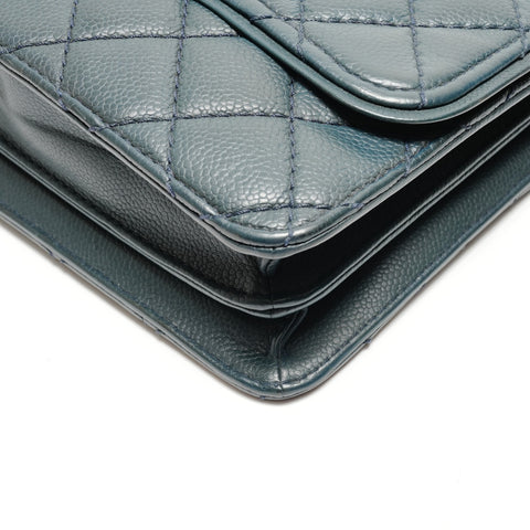 CHANEL No. 19 2014 Caviar Matelasse Gunmetal Shoulder Bag blue WS26261