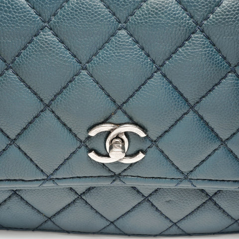 CHANEL No. 19 2014 Caviar Matelasse Gunmetal Shoulder Bag blue WS26261