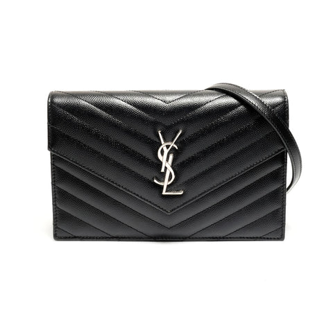 YVES SAINT LAURENT Chain Wallet Monogram Envelope Umhängetasche schwarz WS26270