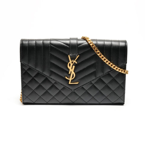 YVES SAINT LAURENT Cassandra Envelope Chain Wallet aus Leder Umhängetasche schwarz WS26271