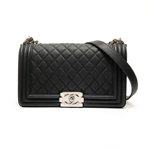 CHANEL Boy Silver Metal Calfskin 17 Series 2012-2013 Umhängetasche schwarz WS26272