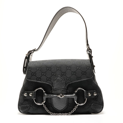 GUCCI Horsebit GG Canvas Schultertasche mit einem Gürtel schwarz WS26278