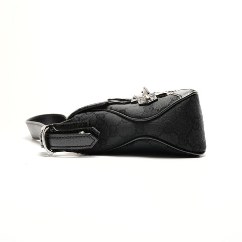 GUCCI Horsebit GG canvas one belt Shoulder Bag black WS26278