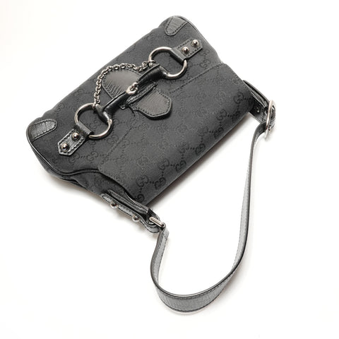 GUCCI Horsebit GG canvas one belt Shoulder Bag black WS26278