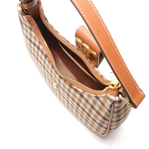 CELINE 中号 AVA Triomphe 格子呢织物和小牛皮单肩包 棕色 WS26279