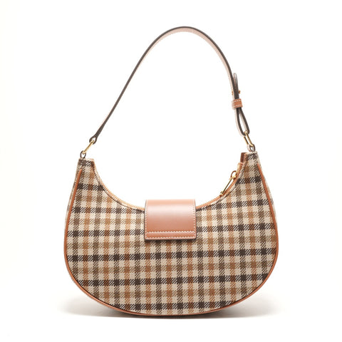 CELINE 中号 AVA Triomphe 格子呢织物和小牛皮单肩包 棕色 WS26279