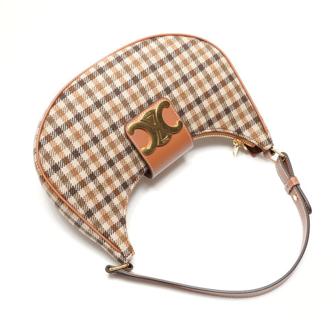 CELINE 中号 AVA Triomphe 格子呢织物和小牛皮单肩包 棕色 WS26279