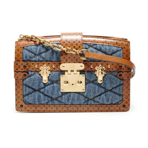 LOUIS VUITTON Monogram Denim Trunk Clutch M55047 Shoulder Bag blue WS26289