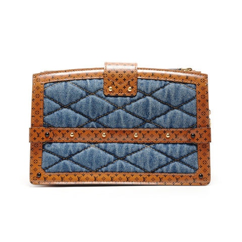 LOUIS VUITTON Monogram Denim Trunk Clutch M55047 Shoulder Bag blue WS26289