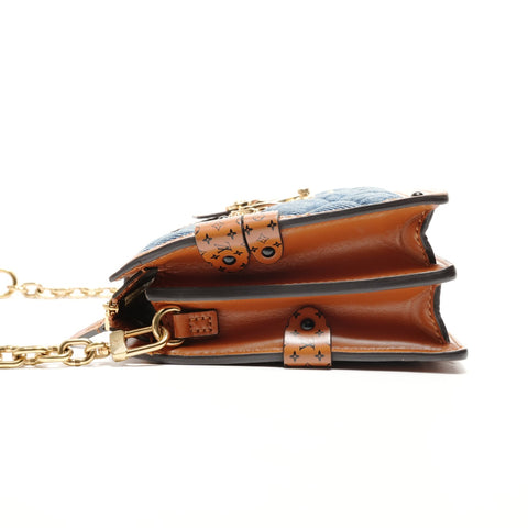 LOUIS VUITTON Monogram Denim Trunk Clutch M55047 Shoulder Bag blue WS26289