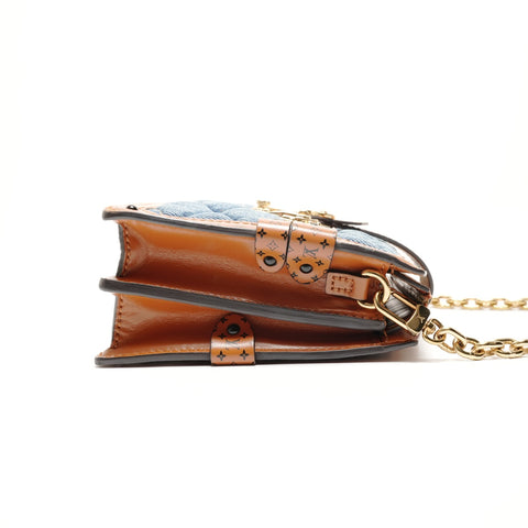 LOUIS VUITTON Monogram Denim Trunk Clutch M55047 Shoulder Bag blue WS26289