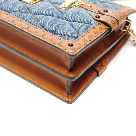 LOUIS VUITTON Monogram Denim Trunk Clutch M55047 Shoulder Bag blue WS26289