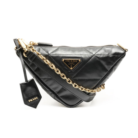PRADA Nappa leather quilted triangle Shoulder Bag black WS26291