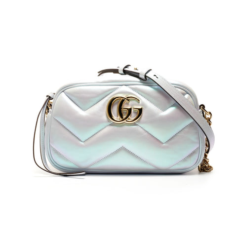 GUCCI GG Marmont Lederkameratasche in Metallic Chain Shoulder Bag weiß WS26300
