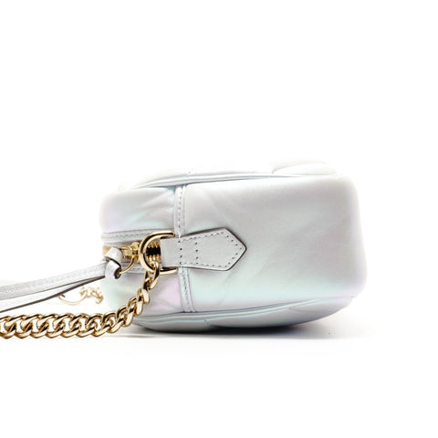 GUCCI GG Marmont Lederkameratasche in Metallic Chain Shoulder Bag weiß WS26300