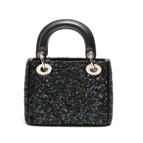 Christian Dior Mini Lady Dior 2-way Beaded Shoulder Bag black WS26301