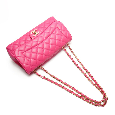 CHANEL No. 21 2015-2016 Lambskin Matelasse 26 Single Flap Shoulder Bag pink WS26308
