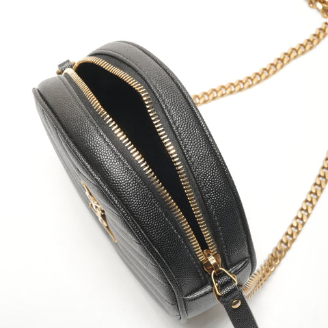 YVES SAINT LAURENT Vinyl Mini Round Monogram Chain Leder 610436 Umhängetasche schwarz WS26312