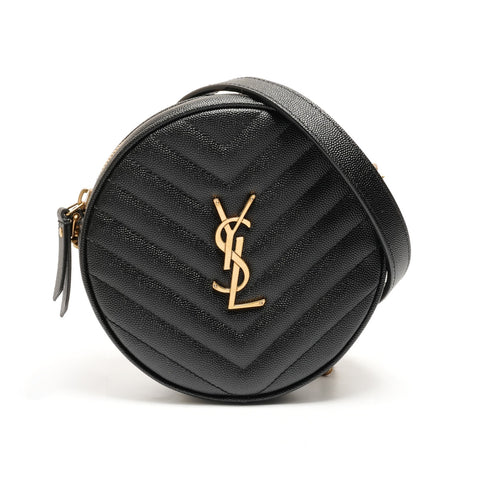 YVES SAINT LAURENT Vinyl Mini Round Monogram Chain Leder 610436 Umhängetasche schwarz WS26312
