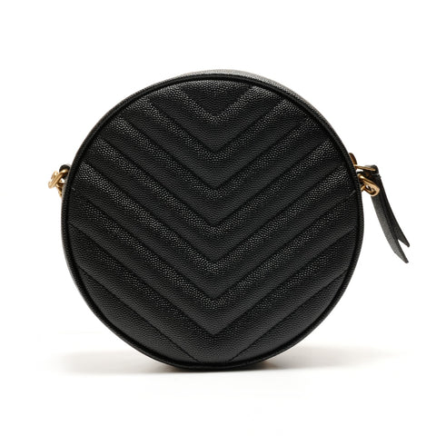 YVES SAINT LAURENT Vinyl Mini Round Monogram Chain Leder 610436 Umhängetasche schwarz WS26312
