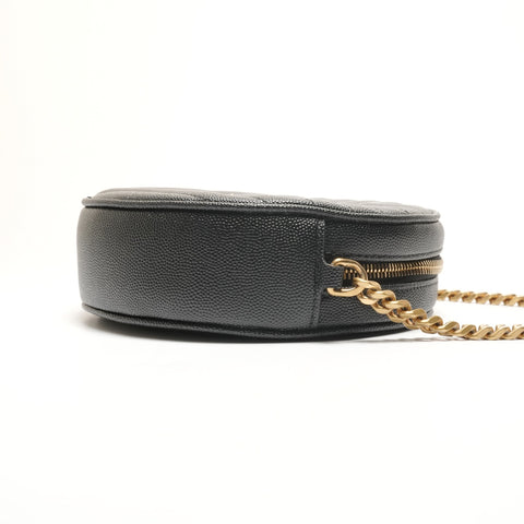 YVES SAINT LAURENT Vinyl Mini Round Monogram Chain Leder 610436 Umhängetasche schwarz WS26312