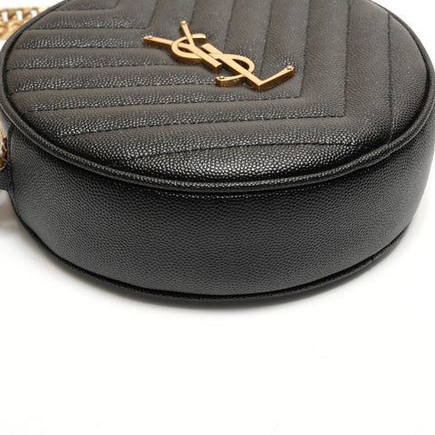 YVES SAINT LAURENT Vinyl Mini Round Monogram Chain Leder 610436 Umhängetasche schwarz WS26312
