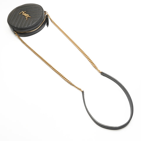 YVES SAINT LAURENT Vinyl Mini Round Monogram Chain Leder 610436 Umhängetasche schwarz WS26312