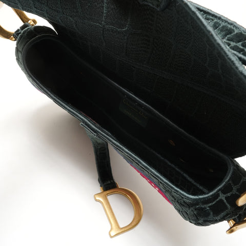 Christian Dior Satteltasche aus Samt und Stickerei Umhängetasche grün WS26316