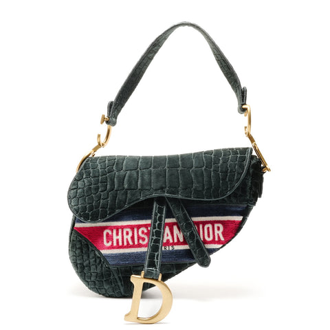 Christian Dior Satteltasche aus Samt und Stickerei Umhängetasche grün WS26316