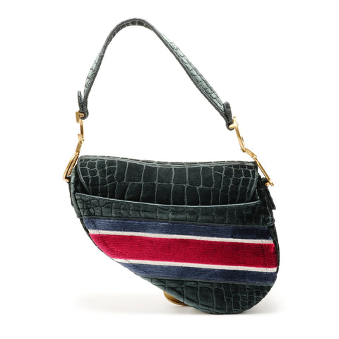 Christian Dior Satteltasche aus Samt und Stickerei Umhängetasche grün WS26316