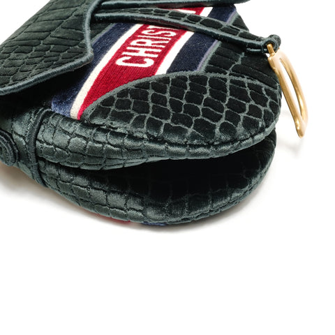 Christian Dior Satteltasche aus Samt und Stickerei Umhängetasche grün WS26316