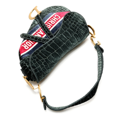 Christian Dior Satteltasche aus Samt und Stickerei Umhängetasche grün WS26316