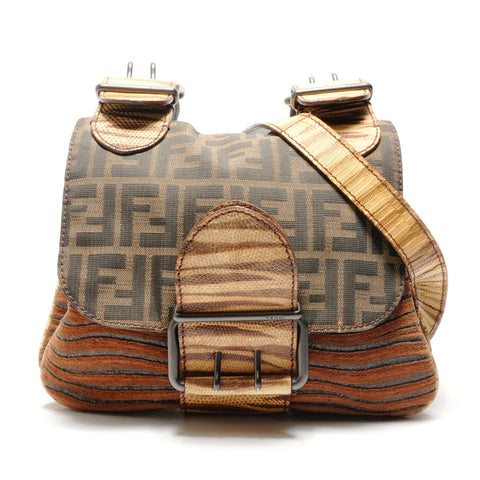 FENDI Zucca Animal Pattern Shoulder Bag Brown WS26323