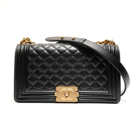 CHANEL No. 27 2019 Caviar Skin Boy Chain Shoulder Bag black WS26326