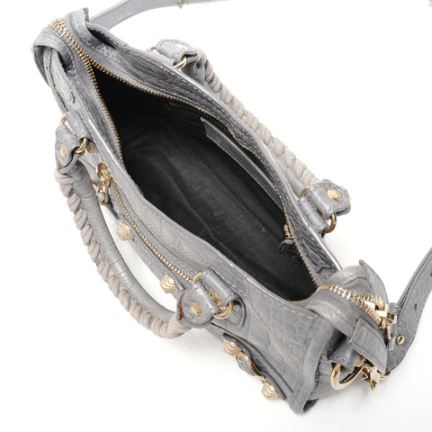 BALENCIAGA Giant Mini City Embossed 2-Way Metal Gold Handbag gray WS26331