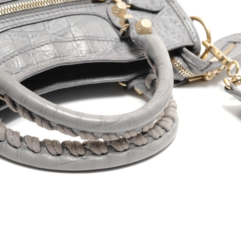 BALENCIAGA Giant Mini City Embossed 2-Way Metal Gold Handbag gray WS26331