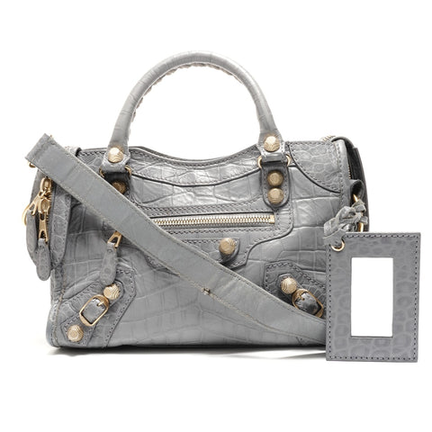 BALENCIAGA Giant Mini City Geprägte 2-Wege-Handtasche aus Metall in Gold grau WS26331